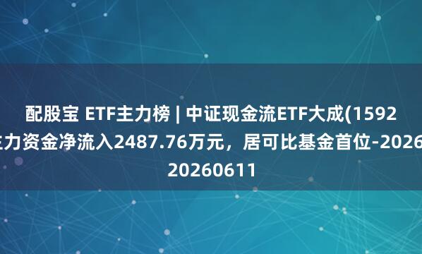 配股宝 ETF主力榜 | 中证现金流ETF大成(159235)主力资金净流入2487.76万元，居可比基金首位-20260611