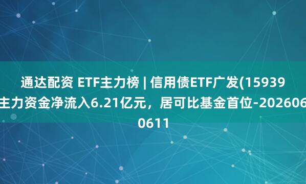 通达配资 ETF主力榜 | 信用债ETF广发(159397)主力资金净流入6.21亿元，居可比基金首位-20260611