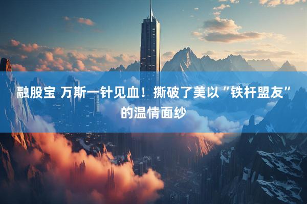 融股宝 万斯一针见血！撕破了美以“铁杆盟友”的温情面纱